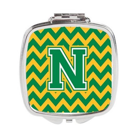 CAROLINES TREASURES Letter N Chevron Green and Gold Compact Mirror CJ1059-NSCM